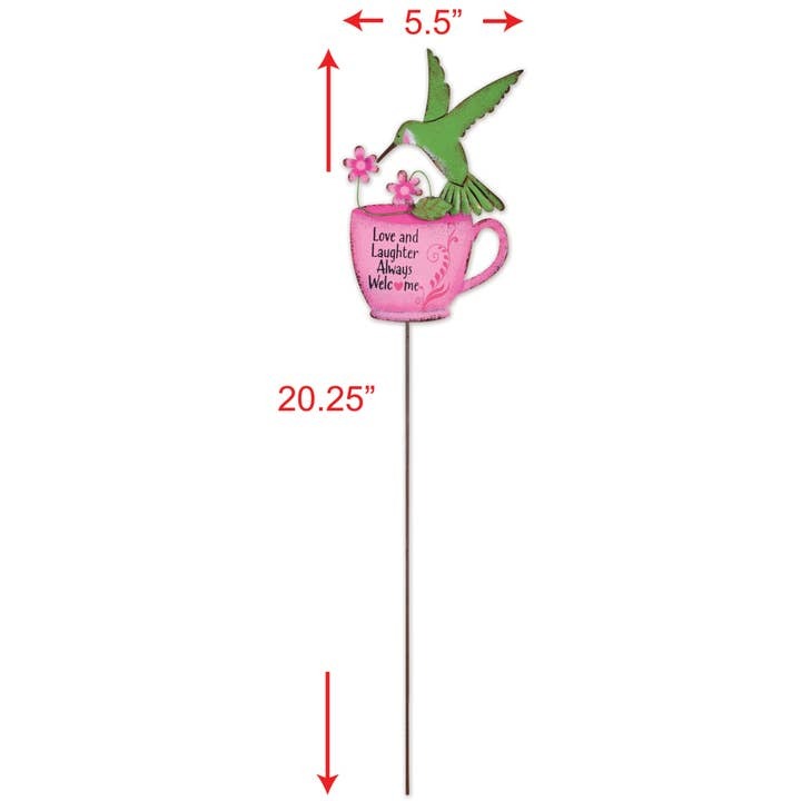 Hummingbird in a Cup Hand Painted Plant Stake