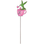 Hummingbird in a Cup Hand Painted Plant Stake