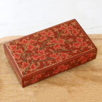 Hand-Painted Decorative Papier Mache Box from India 'Festive Trees in Red'