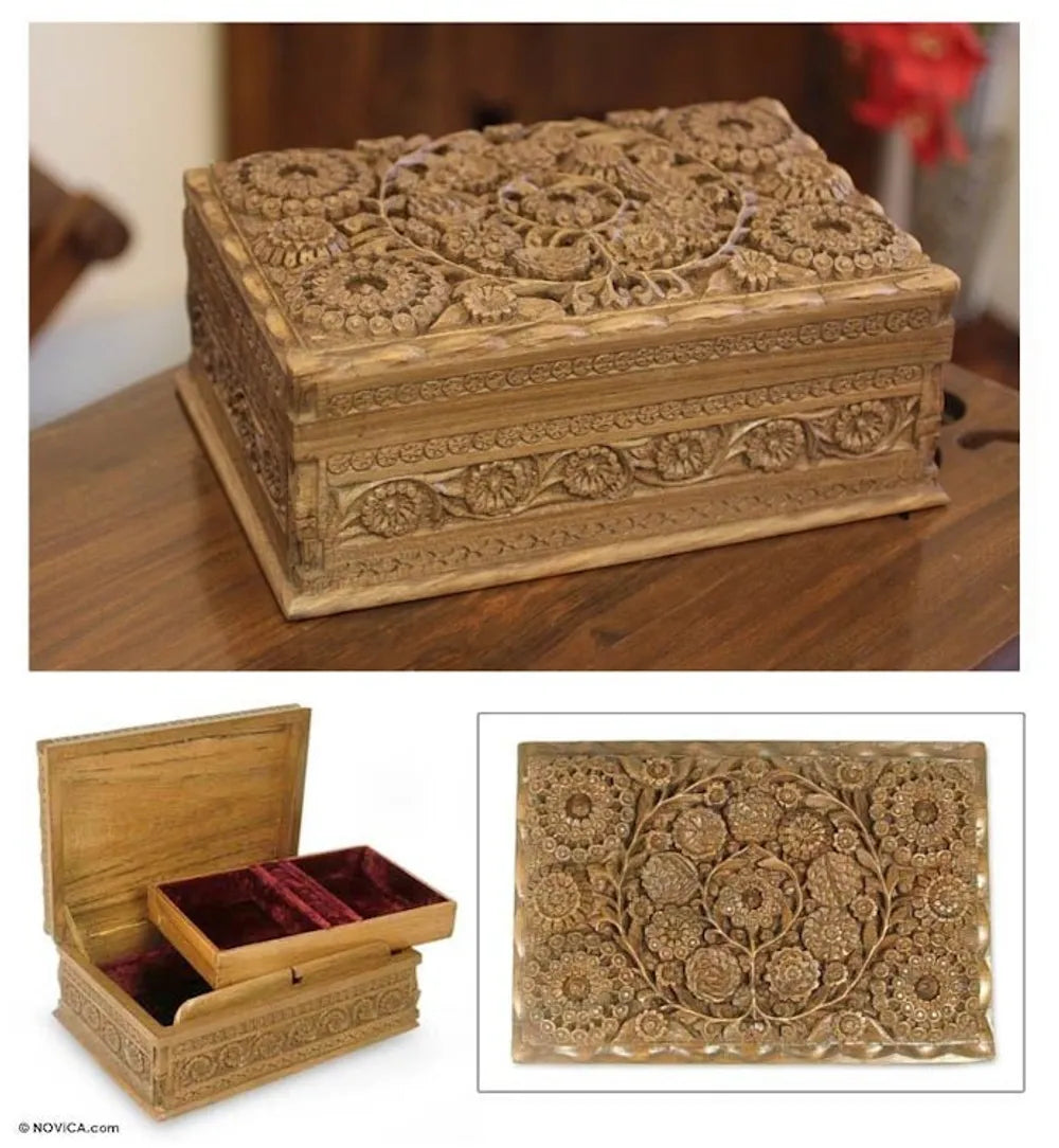 Floral Wood Jewelry Box 'Lavish Garden'