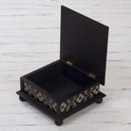 Peruvian Reverse Painted Glass Jewelry Box 'Silver Blossoms'
