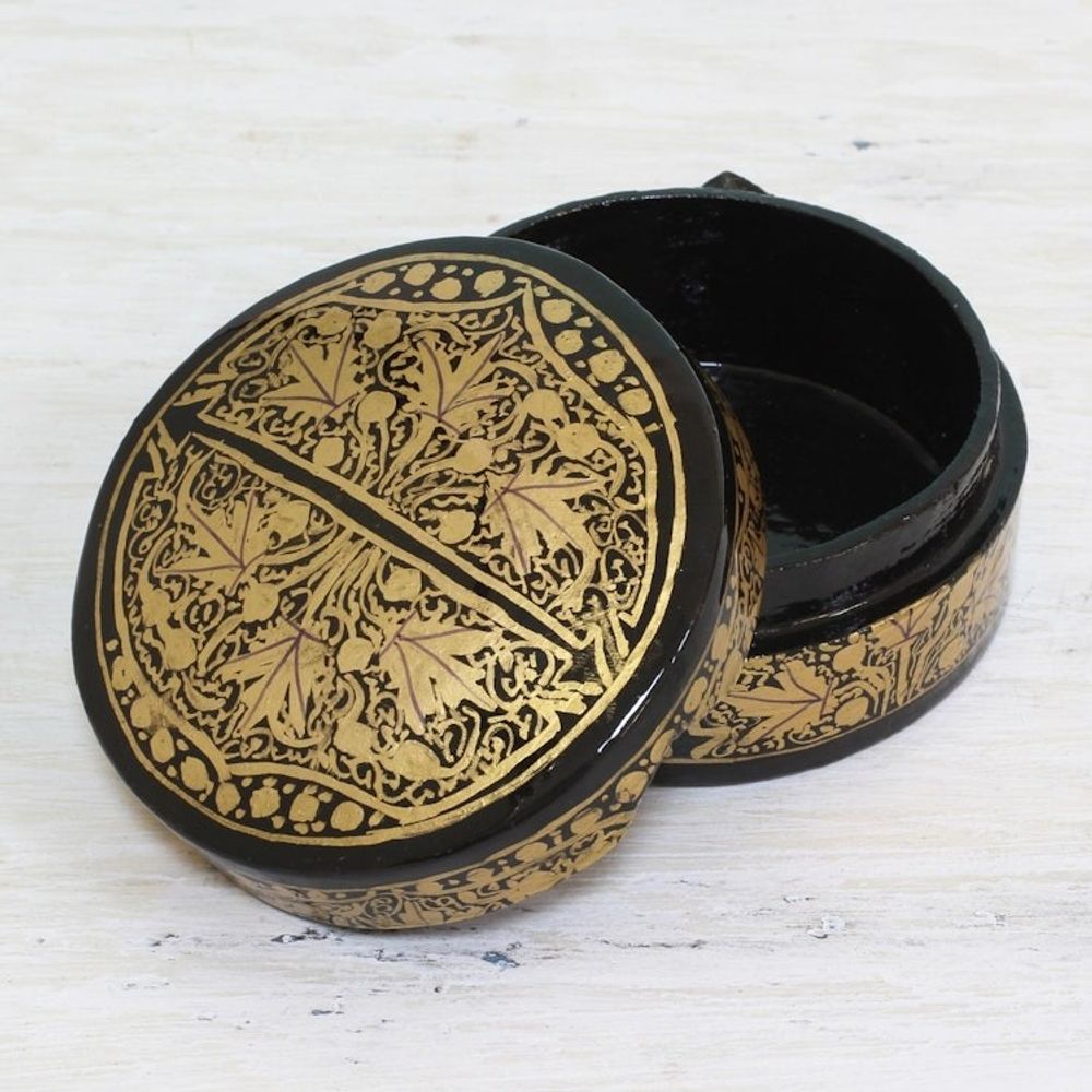 Gold and Black Papier Mache Decorative Box from India 'Alluring Grandeur'