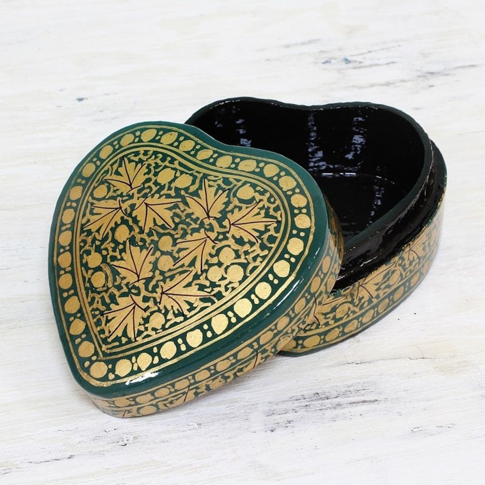 Green and Gold Decorative Papier Mache Box from India 'Royal Viridescence'