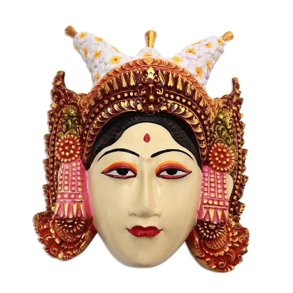 Hand-Painted Wood Wall Sculpture of Balinese Royalty 'Tapel Kraton'