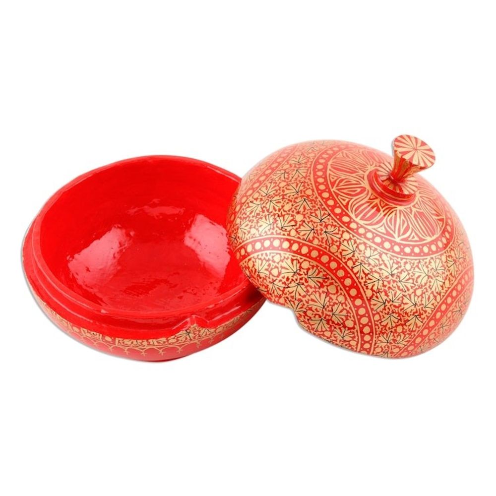 Round Lidded Decorative Papier Mache and Wood Box 'Kashmir Magnificence'