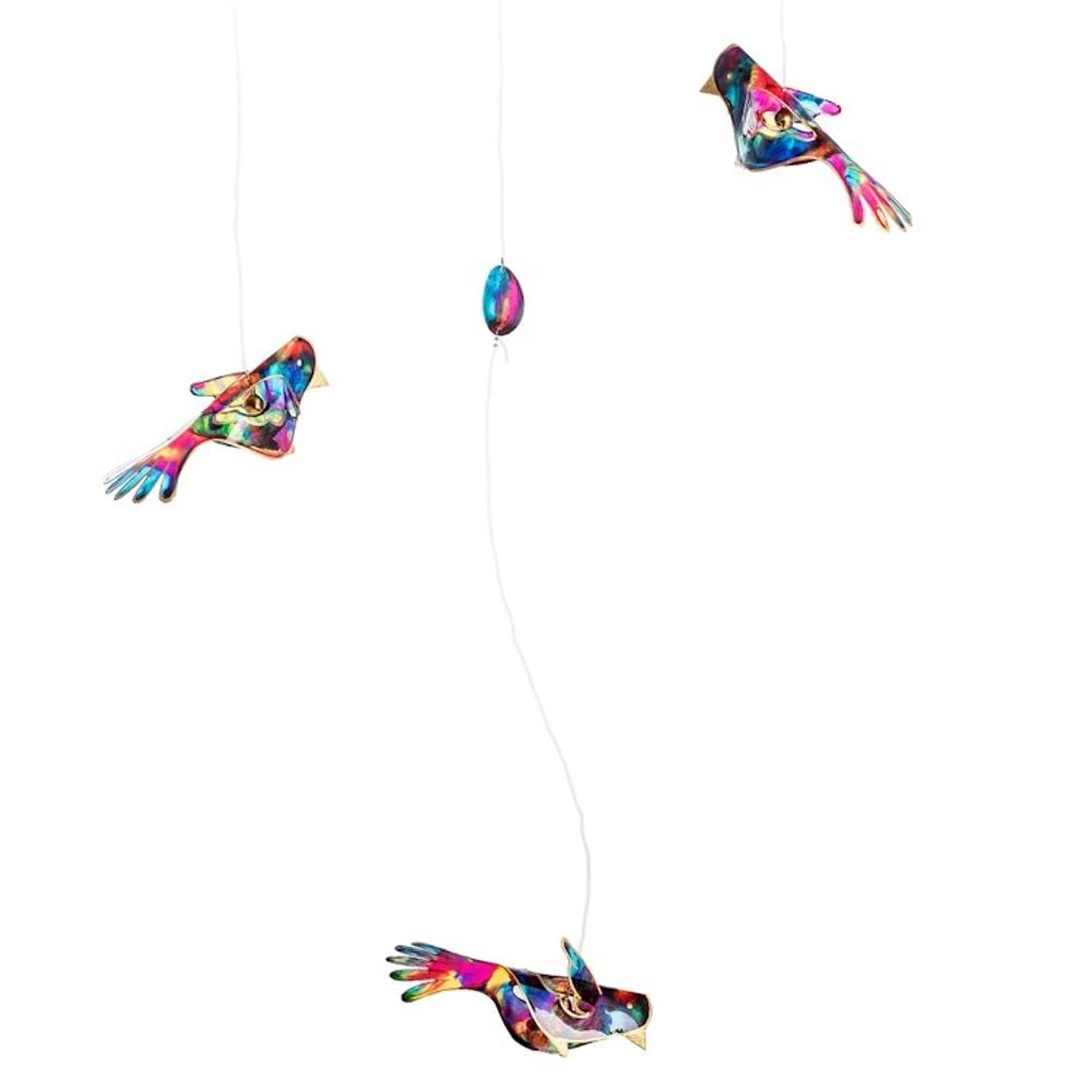 Handmade Recycled Plastic Mobile with Three Vibrant Birds 'Enchanted Flight'