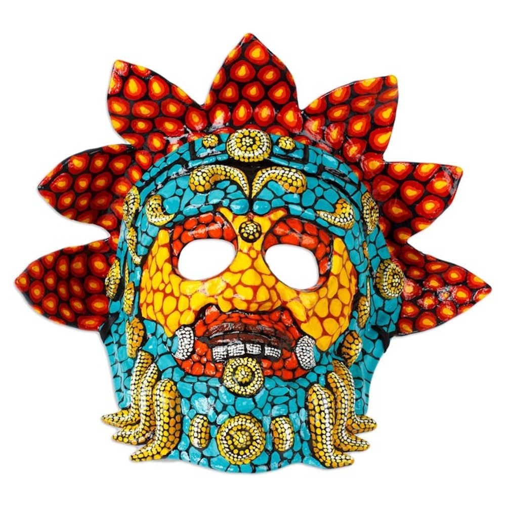 Lacquered Hand-Painted Papier Mache Mexican Serpent God Mask 'Kukulkan'