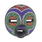 Multi-Colored Recycled Glass Bead and Sese Wood African Mask 'Rainbow Greeting'