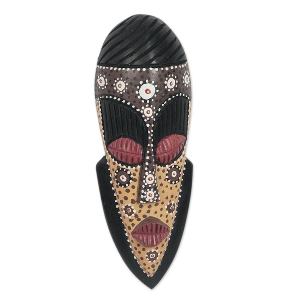 Sese Wood African Wall Mask with Floral Motif 'Young and Free'