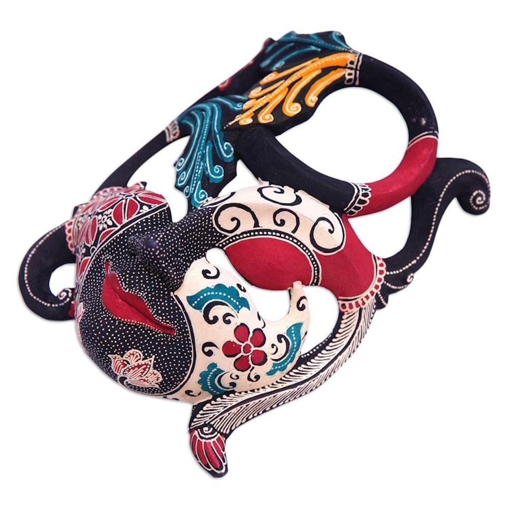 Handcrafted Nature-Themed Batik Pule Wood Mask from Java 'Infinite Woman'