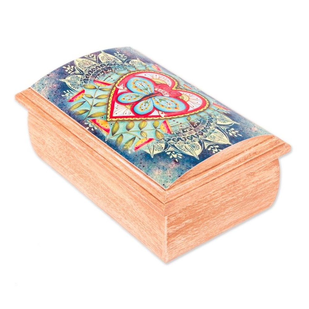 Butterfly and Heart-Themed Decoupage Jewelry Box from Mexico 'Butterfly Heart'