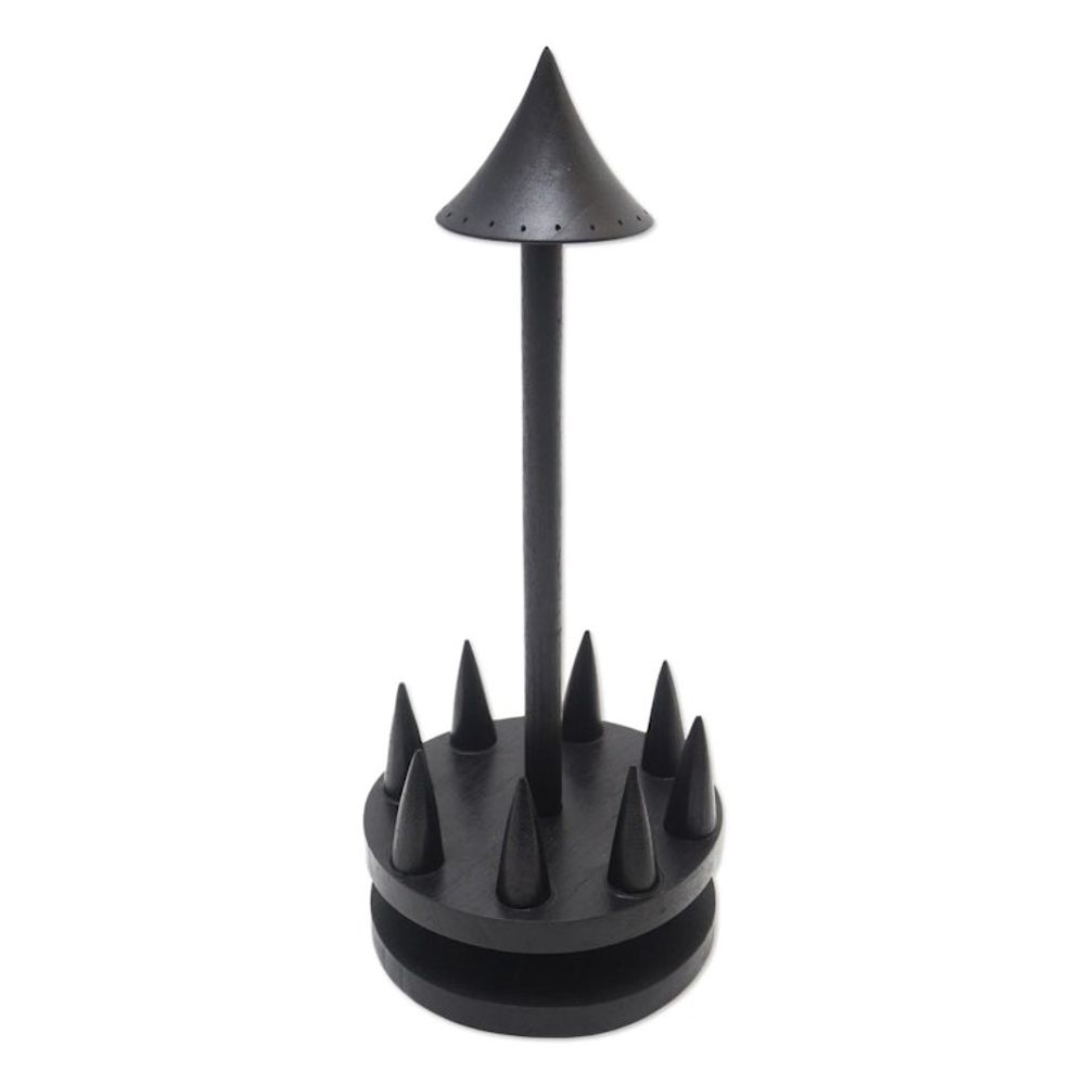 Artisan Crafted Jempinis Wood Jewelry Holder 'Black Umbrella'