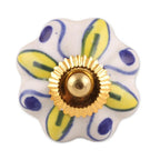 Ceramic Cabinet Knobs Floral Yellow White Set of 6 India 'Bright Sunshine'
