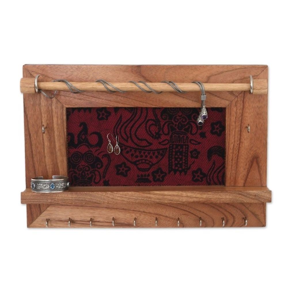Wood and Cotton Jewelry Display Wall Panel Handmade in Bali 'Tegalalang Heritage in Tan'
