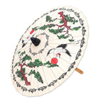 Hand-Painted White Crane Motif Saa Paper Decorative Parasol 'Morning Cranes'