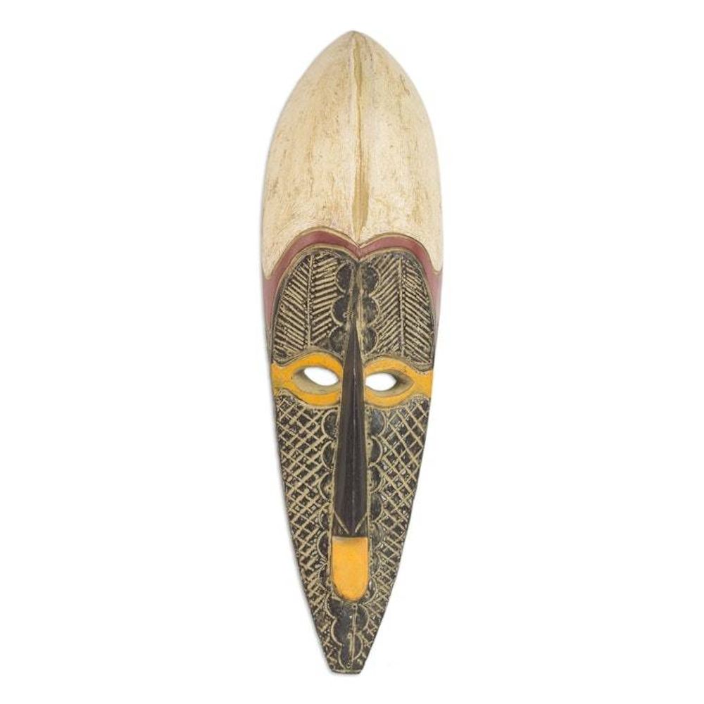 Handcrafted African Sese Wood Wall Mask from Ghana 'In the Distance'