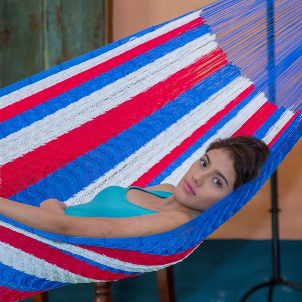 Red White and Blue Hand Woven Nylon Maya Hammock Single 'Patriotic'