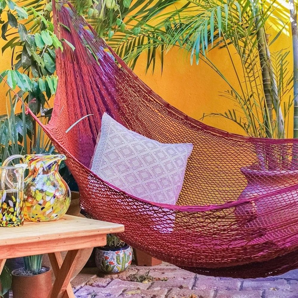 Maya Style Cotton Rope Hammock Double 'Uxmal Mulberry'