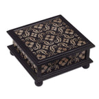 Peruvian Reverse Painted Glass Jewelry Box 'Silver Blossoms'