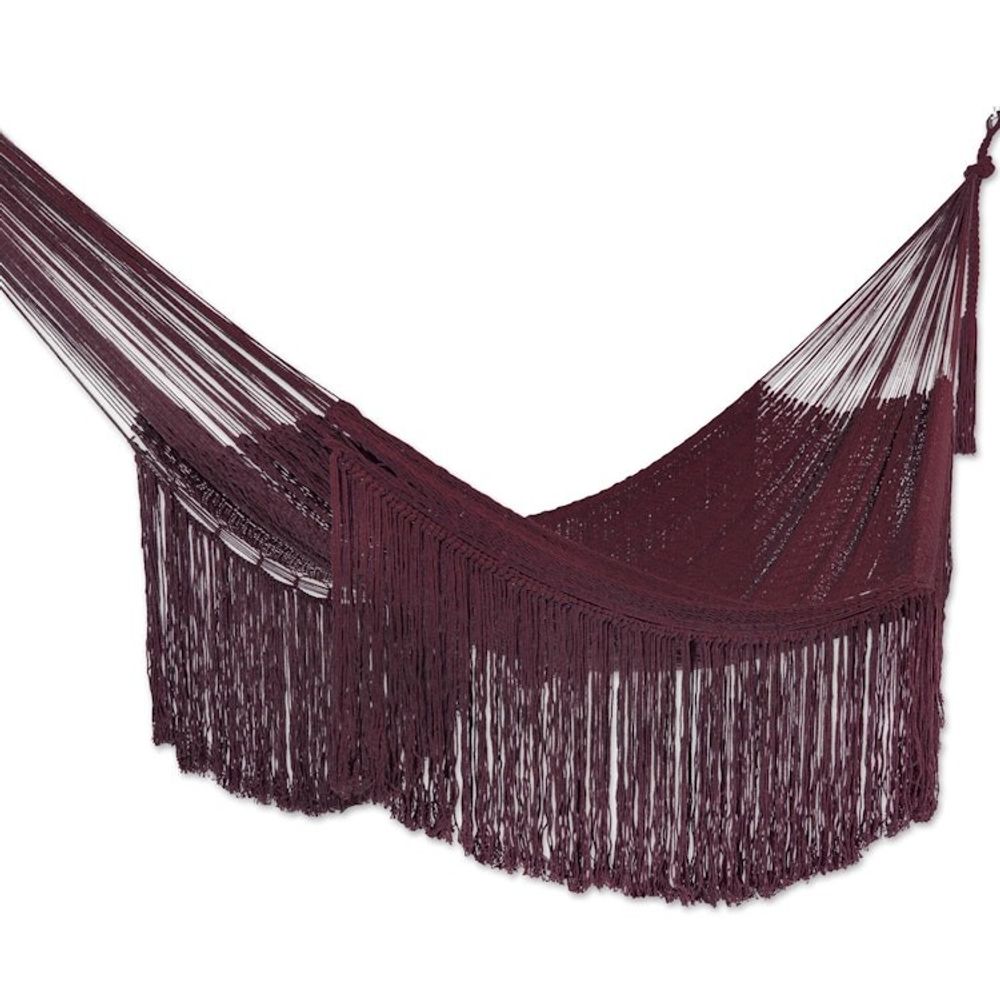 Cotton Rope Hammock in Wine Triple from Mexico 'Wine Cascade'