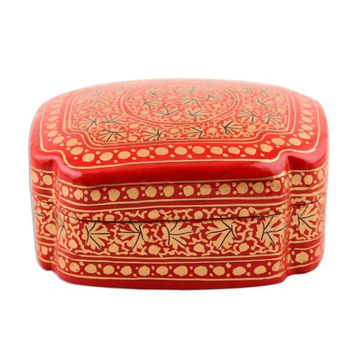 Artisan Crafted Red and Gold Hand Painted Box 'Kashmir Artistry'