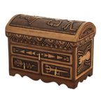 Nazca Pattern Leather and Cedar Wood Jewelry Chest from Peru 'Nazca Mysteries'