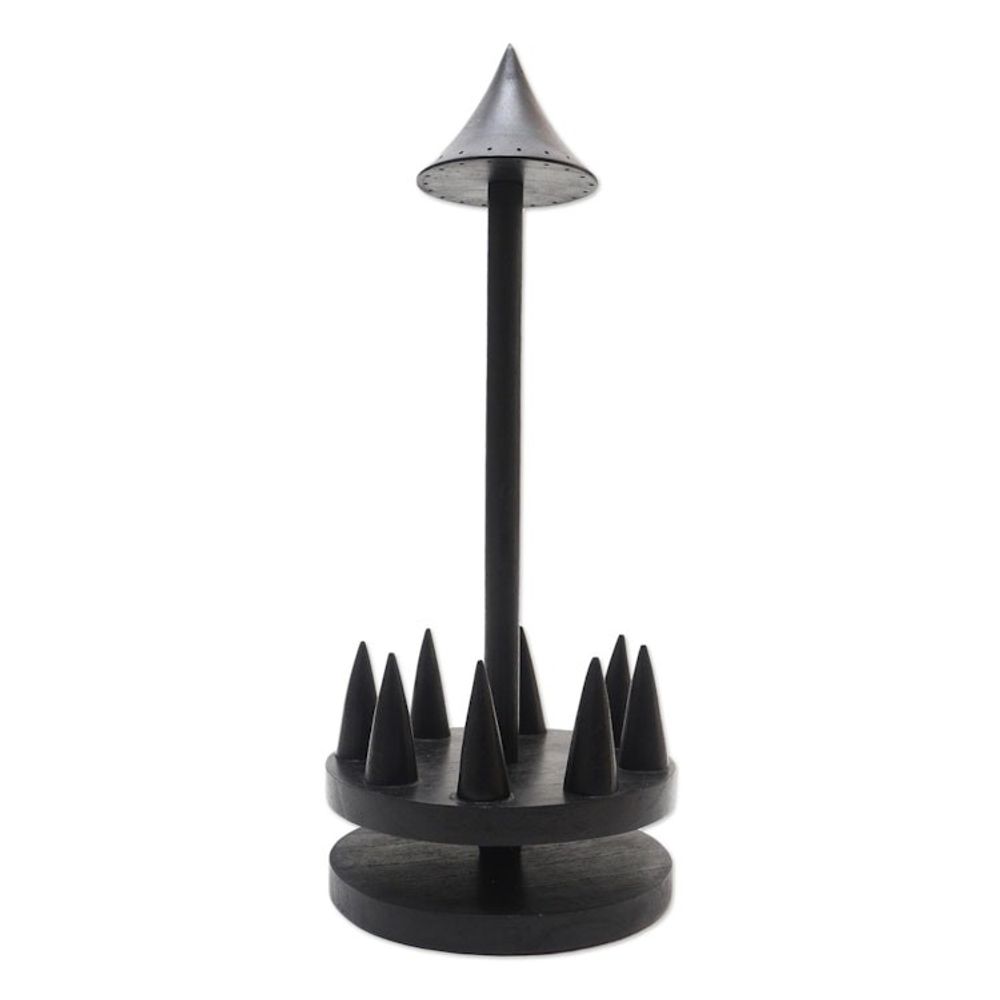 Artisan Crafted Jempinis Wood Jewelry Holder 'Black Umbrella'