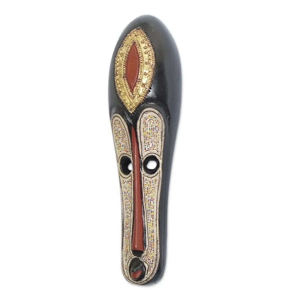 Hand-Beaded Vibrant African Sese Wood Mask from Ghana 'Gracious Facet'
