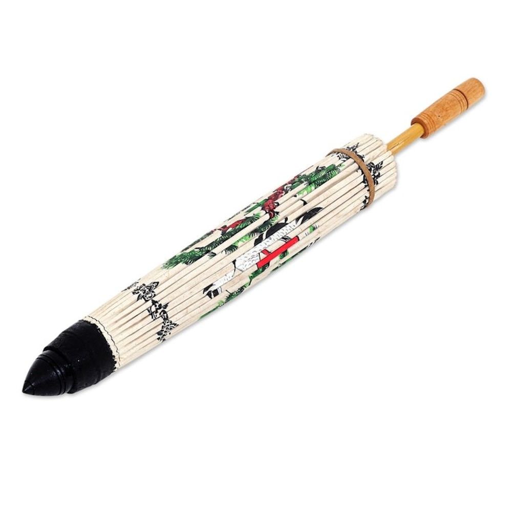 Hand-Painted White Crane Motif Saa Paper Decorative Parasol 'Morning Cranes'