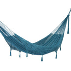 Handwoven Teal Cotton Hammock Double from Mexico 'Veranda in Teal'