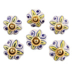 Ceramic Cabinet Knobs Floral Yellow White Set of 6 India 'Bright Sunshine'