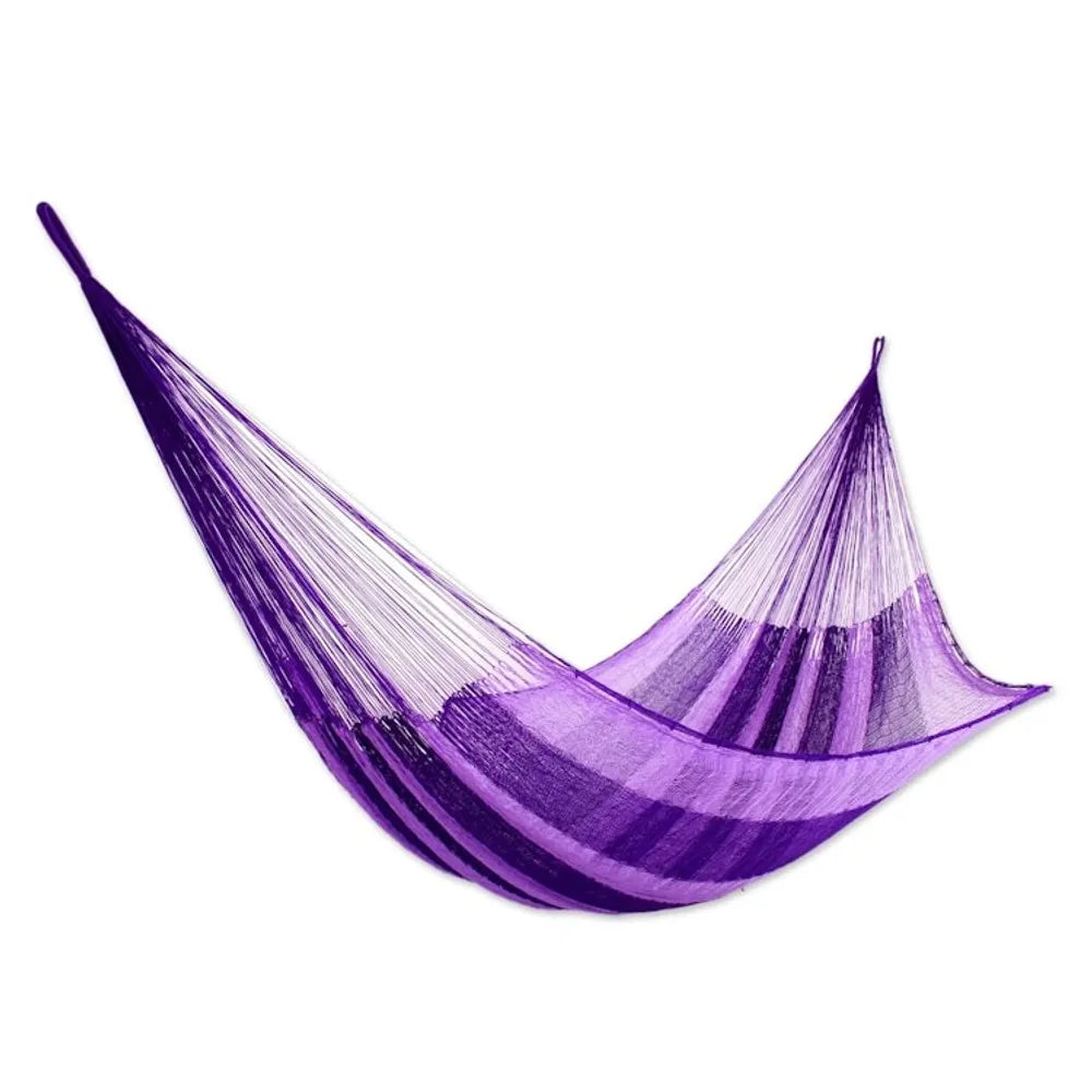 Lilac Striped Double Nylon Hammock from Mexico 'Lilac Blossom'