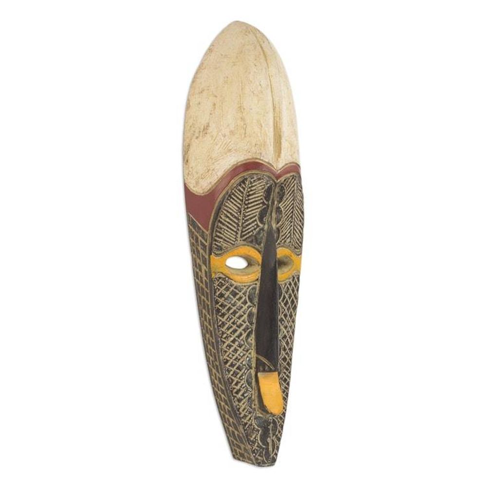 Handcrafted African Sese Wood Wall Mask from Ghana 'In the Distance'