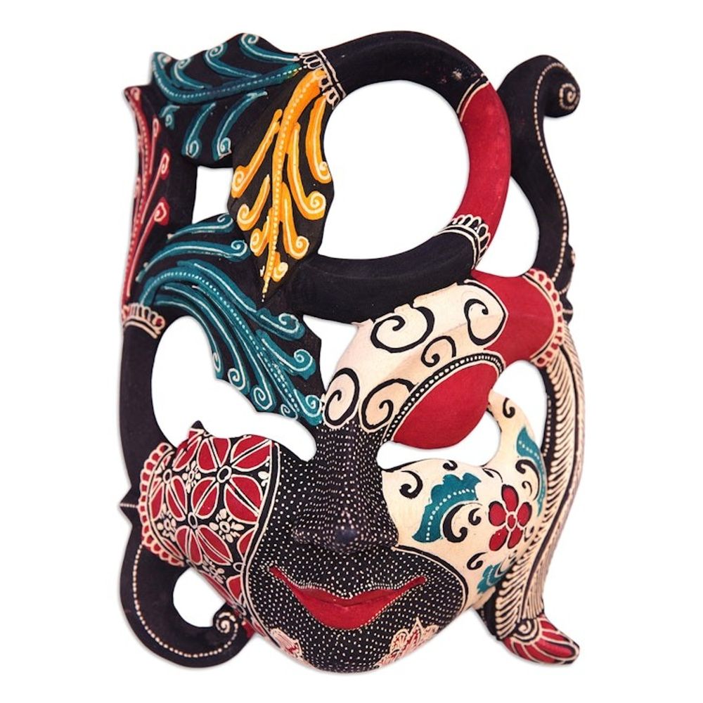 Handcrafted Nature-Themed Batik Pule Wood Mask from Java 'Infinite Woman'