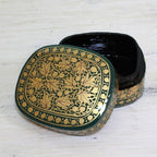 Green and Gold Papier Mache Decorative Box from India 'Graceful Viridescence'