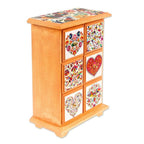 Handcrafted Decoupage Wood Jewelry Chest from Mexico 'Lavish Color'