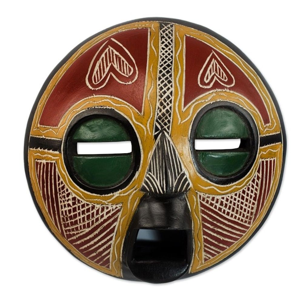 Handcrafted African Sese Wood Wall Mask from Ghana 'Heart of Africa'