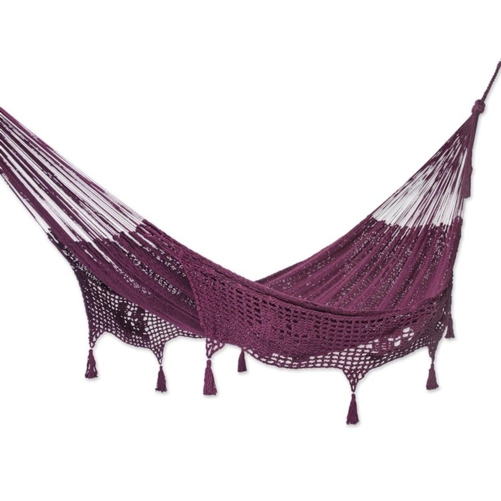 Burgundy Tasseled Cotton Hammock Double From Mexico 'Veranda Dreams in Bordeaux'