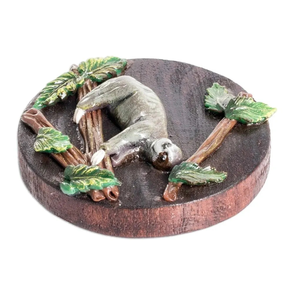 Handcrafted Painted Pinewood and Cold Porcelain Sloth Magnet 'The Tropical Sloth'