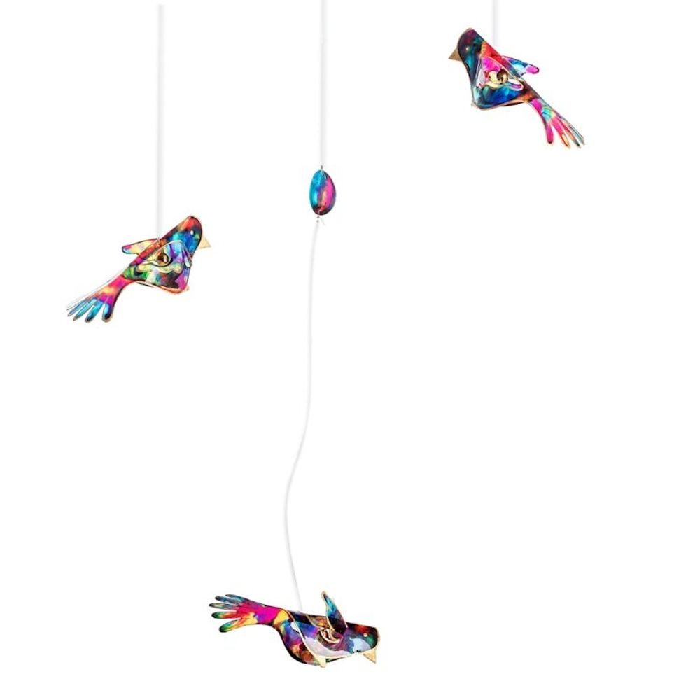 Handmade Recycled Plastic Mobile with Three Vibrant Birds 'Enchanted Flight'
