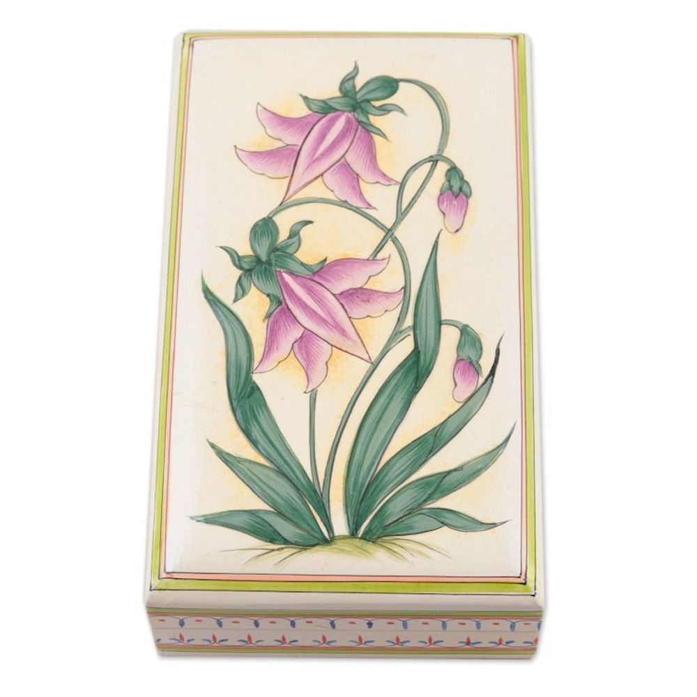 Handcrafted Floral Jewelry Box from India 'Passionate Blossoms'