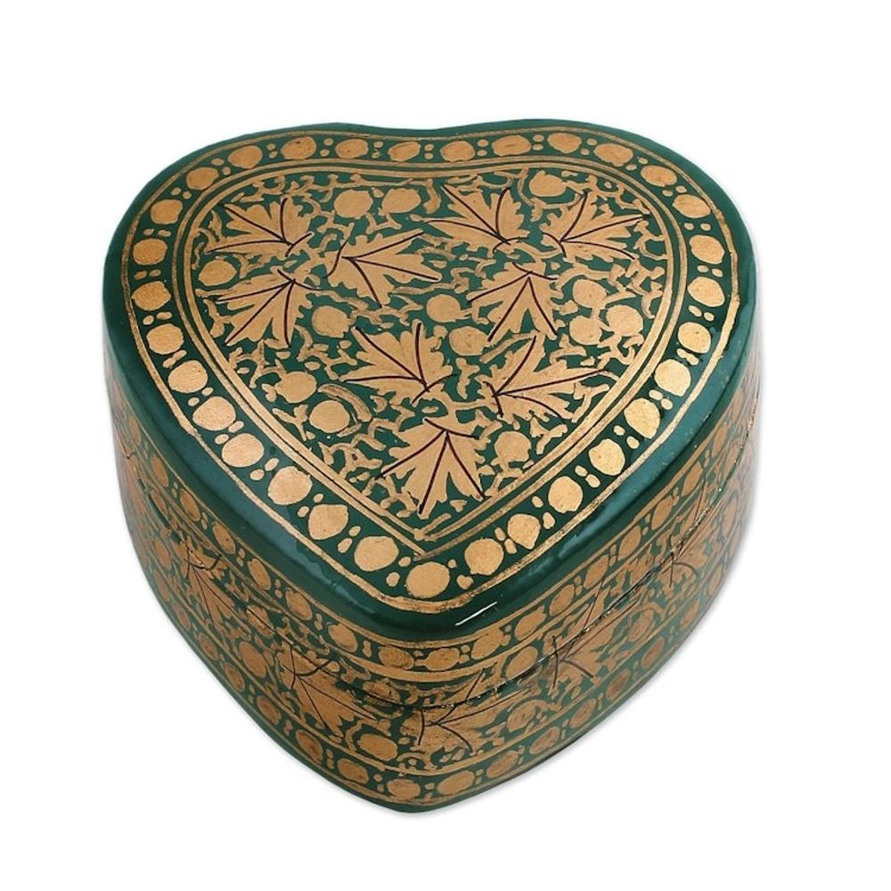 Green and Gold Decorative Papier Mache Box from India 'Royal Viridescence'
