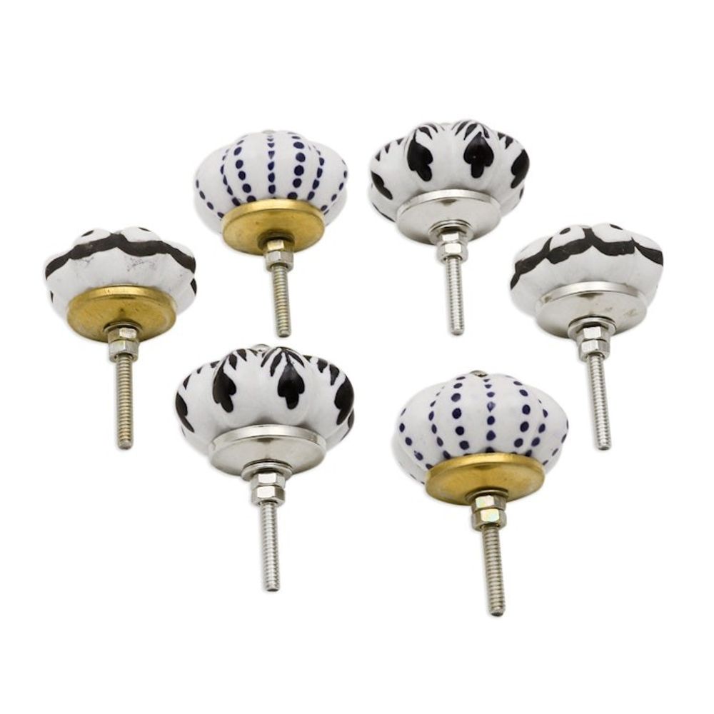 Floral Ceramic Knobs with Hand-Painted Designs Set of 6 'Flowery Union'