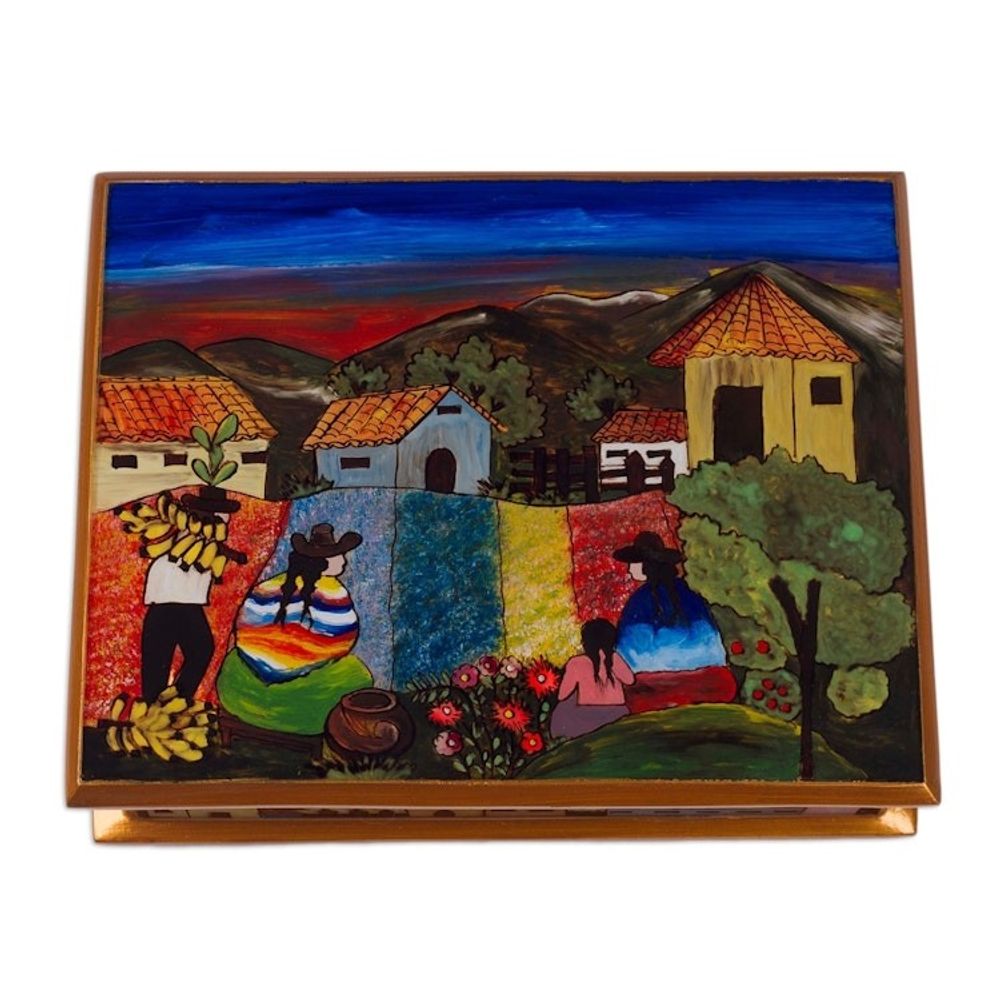 Reverse Painted Glass Jewelry Box 'Flower Family'