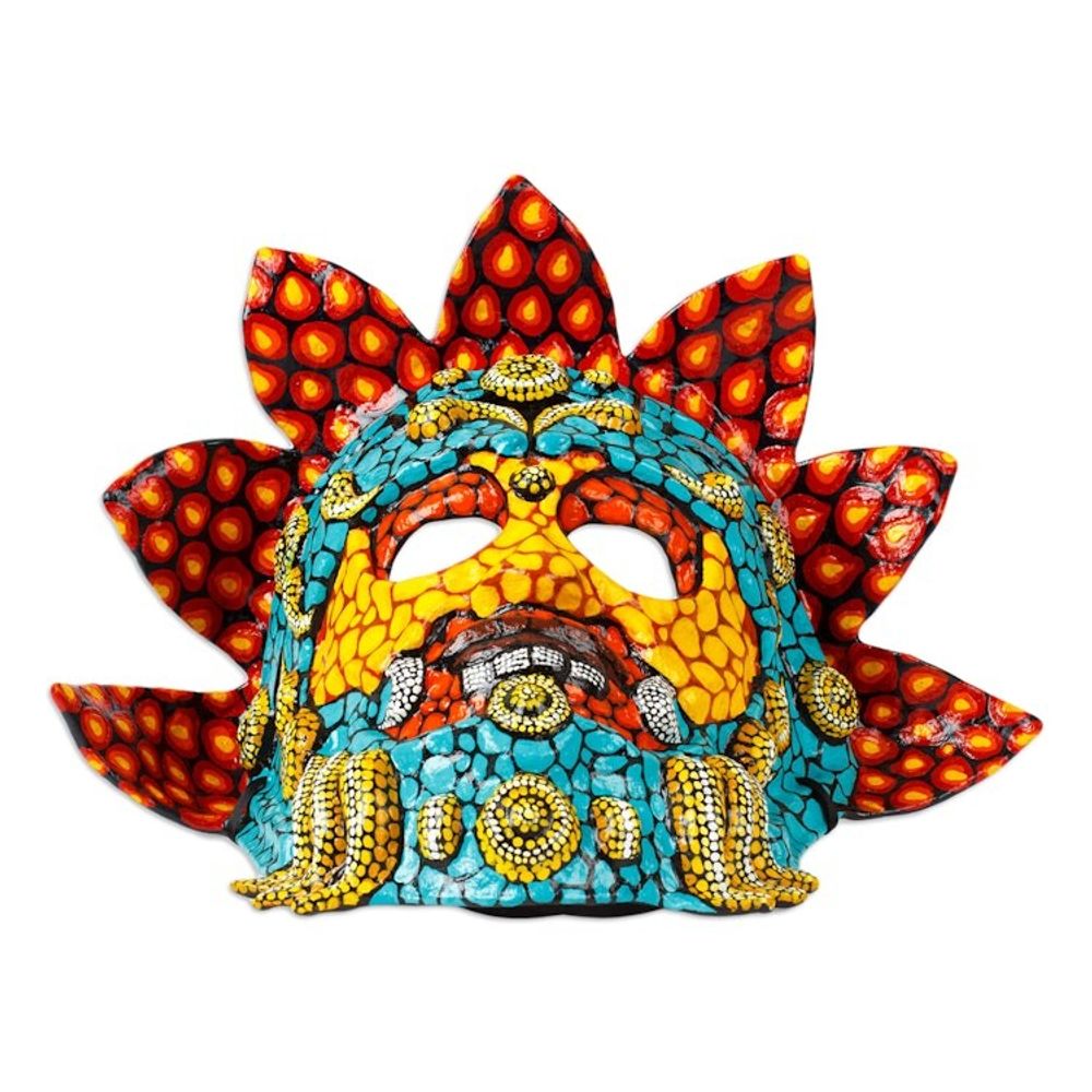 Lacquered Hand-Painted Papier Mache Mexican Serpent God Mask 'Kukulkan'