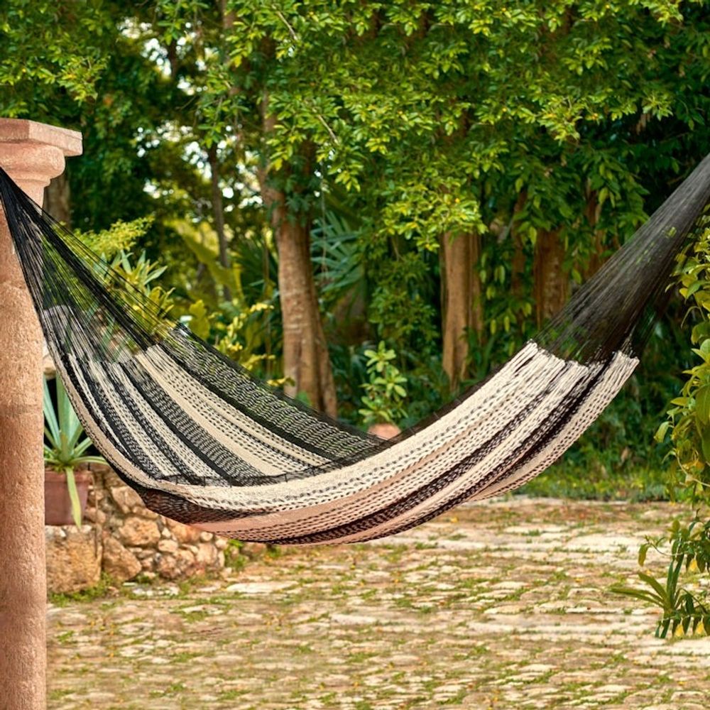 Black Ivory Hand Woven Hammock from Mexico 'Night Stripes'