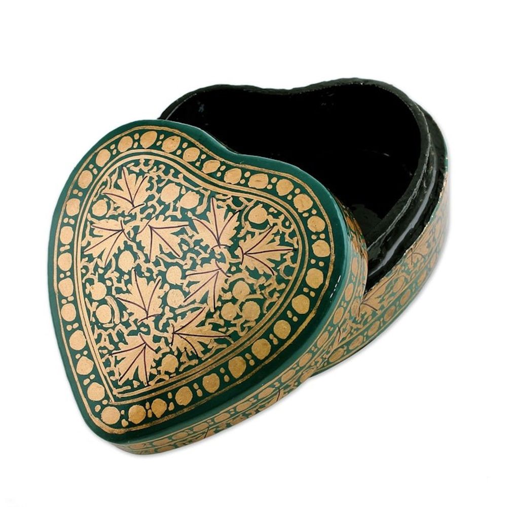 Green and Gold Decorative Papier Mache Box from India 'Royal Viridescence'