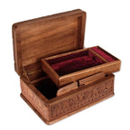 Hand Carved Walnut Wood Jewelry Box 'Birds in Wonderland'