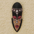 Sese Wood African Wall Mask with Floral Motif 'Young and Free'