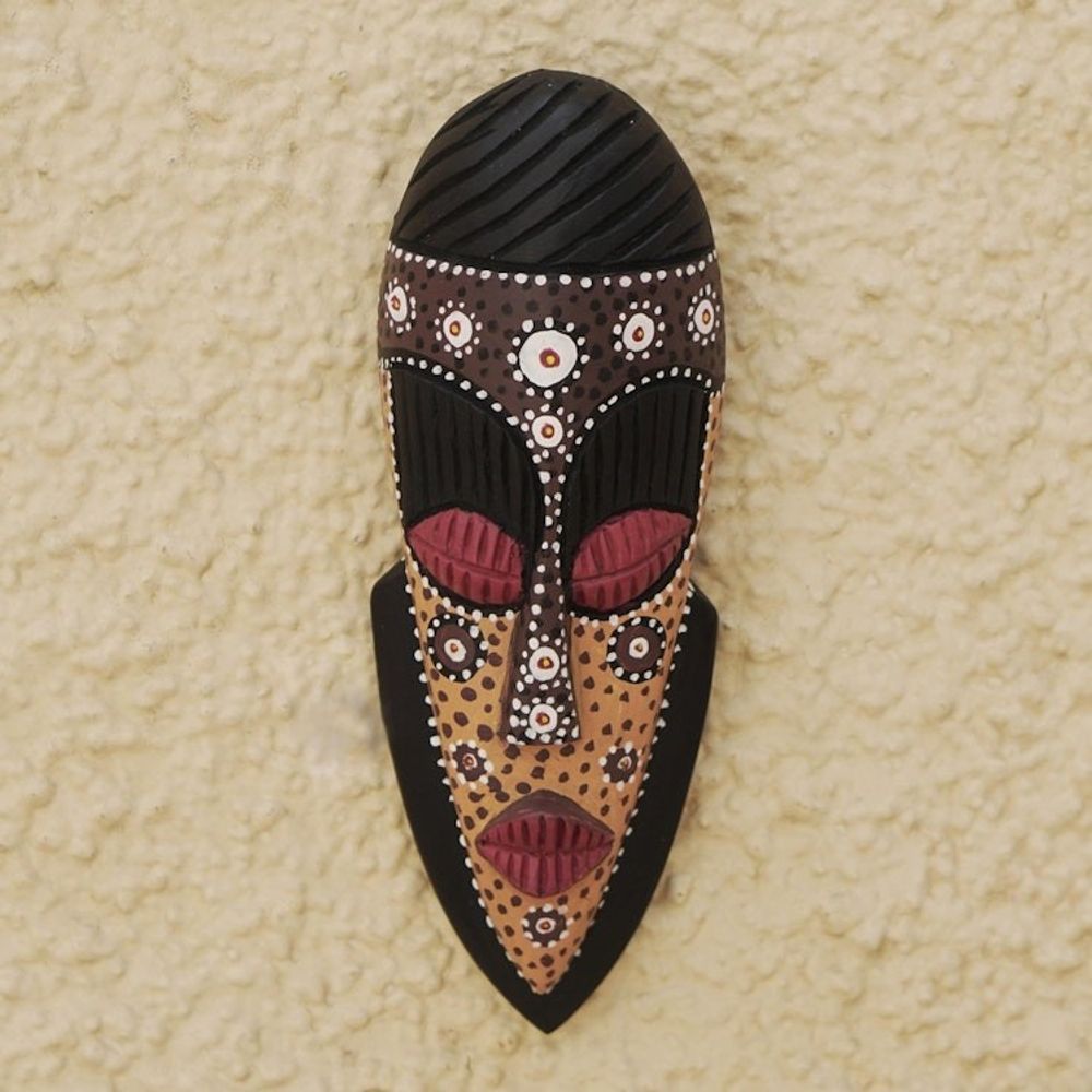 Sese Wood African Wall Mask with Floral Motif 'Young and Free'